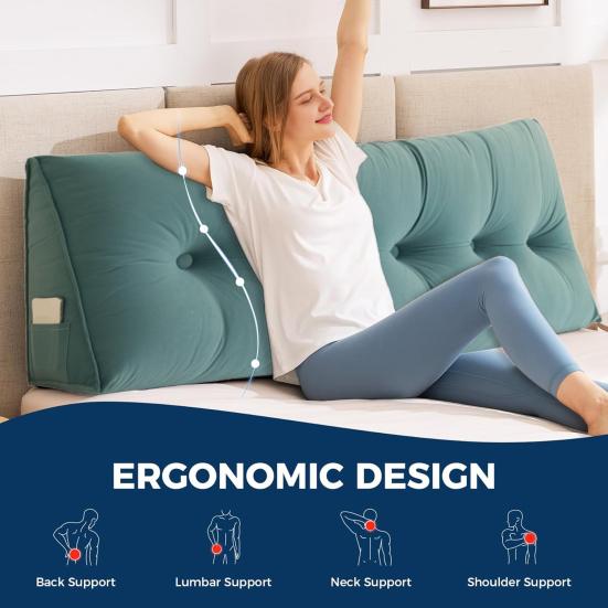 Подушка-клин для спинки изголовья, треугольная подушка с боковым карманом, съемный чехол, подушка-клин для изголовья для кушетки, кровати в общежитии, для чтения, работы