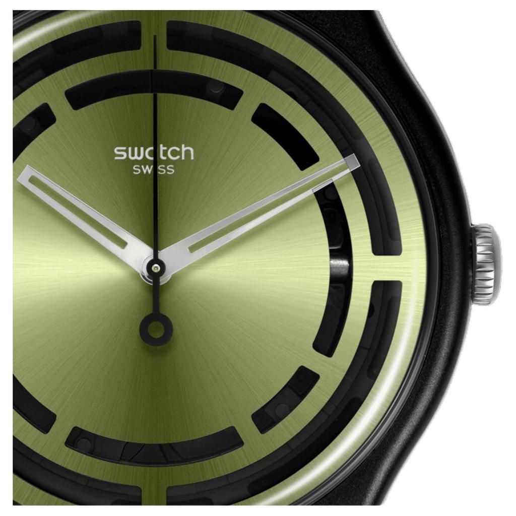 Swatch Серия Gent Новая серия Gent Кварцевый механизм Минималистичный Зеленый свет Швейцарские часы 47,4 мм Зеленый циферблат Керамический корпус с растительным узором Силиконовый ремешок SO32B117