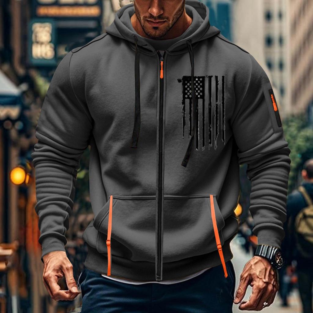 Мужская спортивная повседневная толстовка с капюшоном, кардиган с капюшоном на молнии, многокарманное пальто с капюшоном