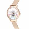 Authorized Retailer: OLIVIA BURTON Women's Watch OB16WL90 Illustrated Animals Rainbow Bee Rose Gold Mesh 30mm