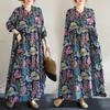 DIMANAF 2025 Женское платье больших размеров весна-лето с принтом повседневное винтажное базовое с длинным рукавом свободное макси