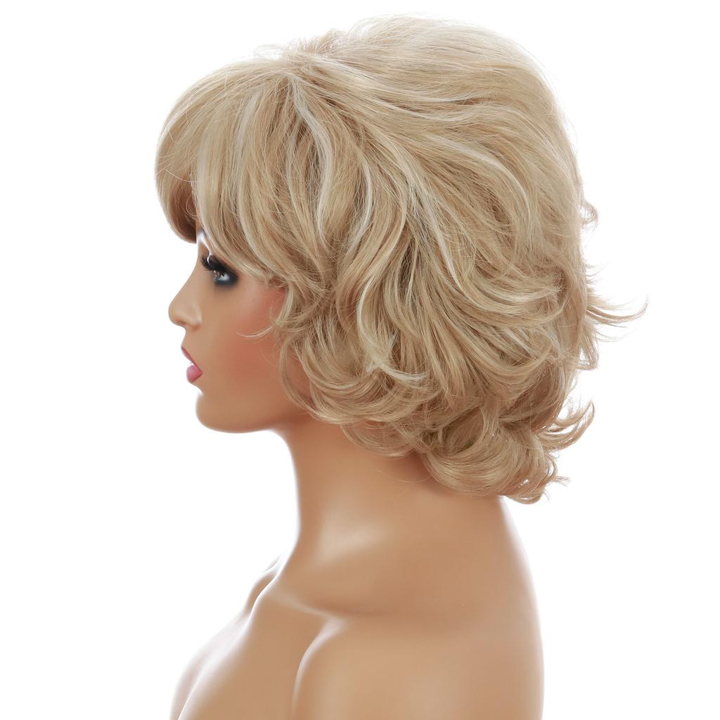Wig for Women Synthetic Short Curly Hair with Bangs Natural Light Gold High Temperature Daily Use Wigs