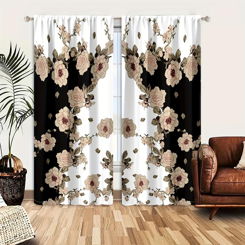 2pcs European Style Retro 3D Printed Translucent Curtains Multi-scene Polyester Rod Pocket Decorative Curtains For Living Room