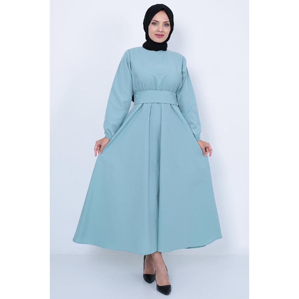 Сезонное черное платье в хиджабе с эластичной талией и поясом