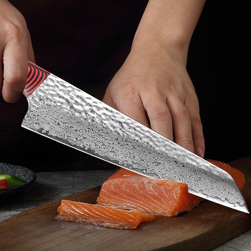 Нож шеф-повара из дамасской стали с ручкой G10, кухонный нож, Кливер, резак для нарезки ломтиками, японские ножи для суши, рыбы
