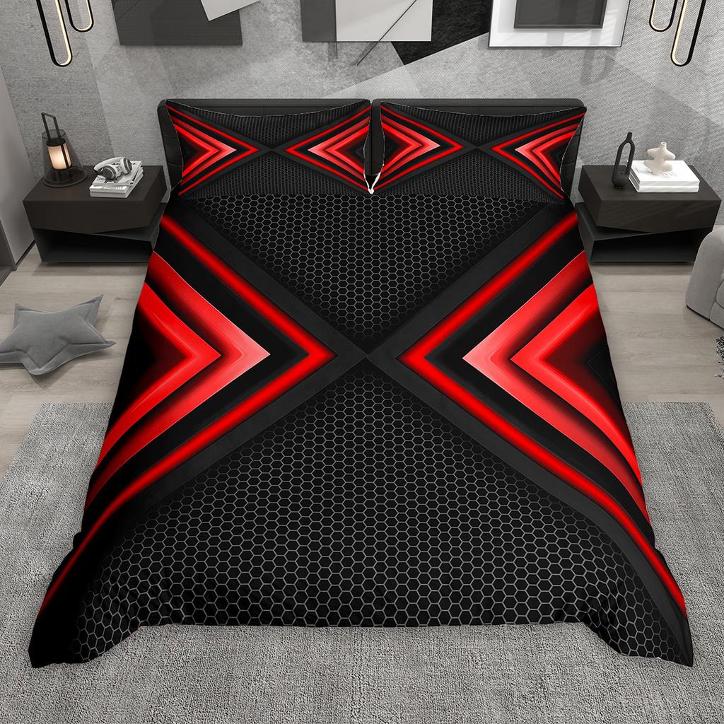 Homewish Gradient Stripe Duvet Cover Set 2pcs/3pcs, Neon Green Purple Blue Red Bedding Set, Geometric Lines Quilt Cover Set