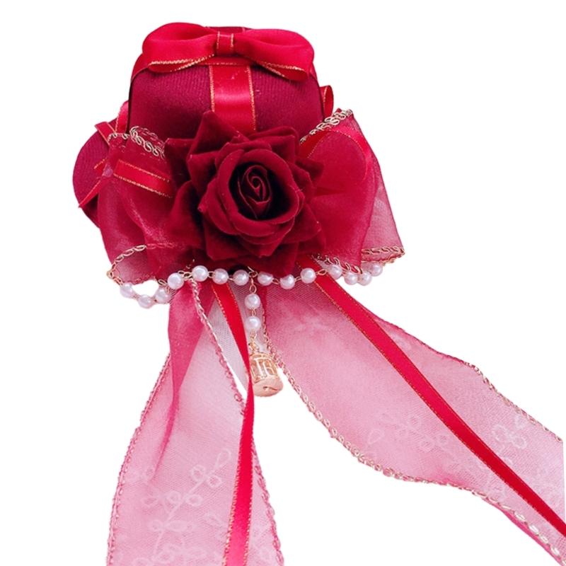 Gothic Lace Flat Top Hat with Veil Ribbon for Women Cosplay Party Costume Day of the Death Headpiece Holiday Accessories