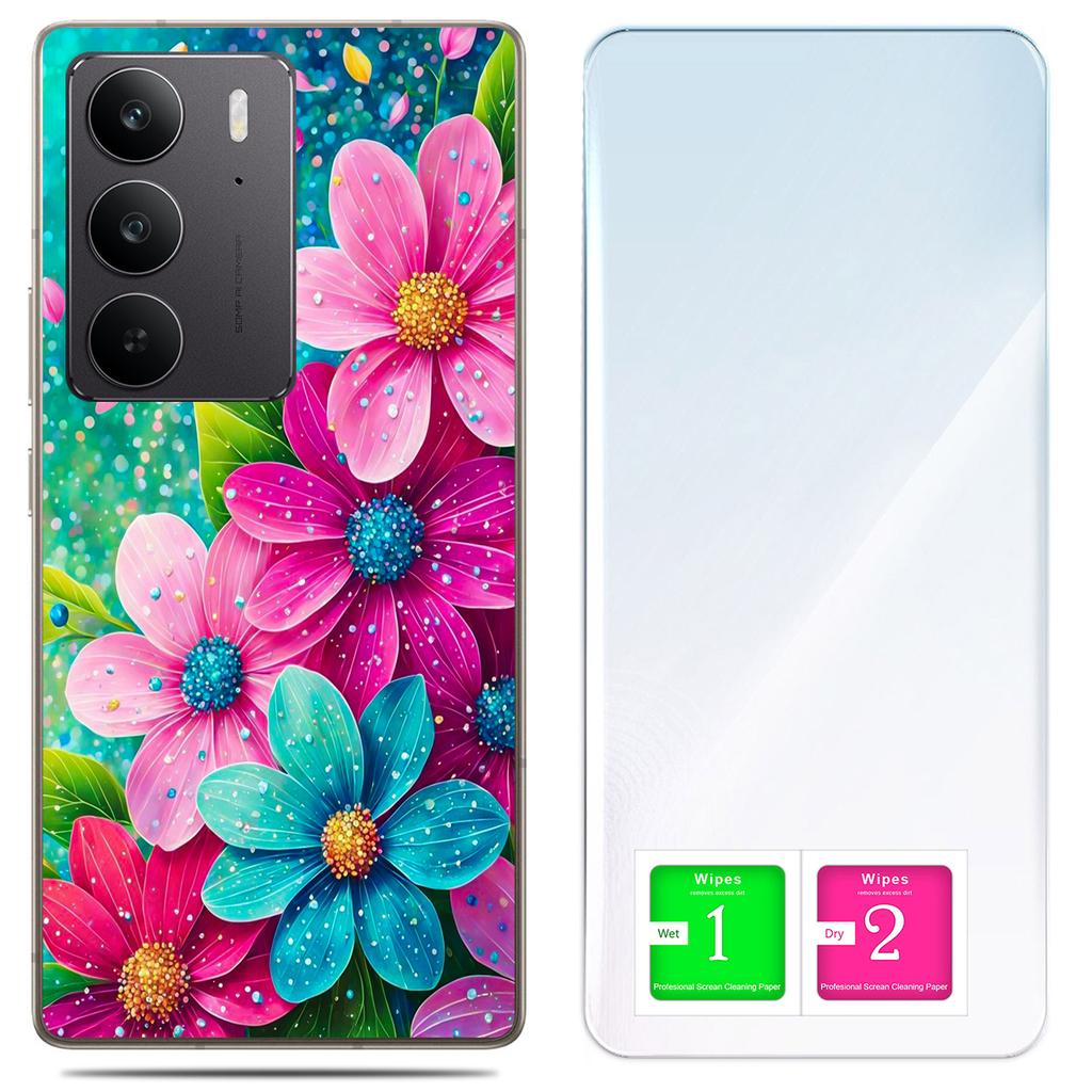 Etui Do Realme C75 / 14X 5G Obudowa Foto Case Plecki Kwiaty + Szkło 9H