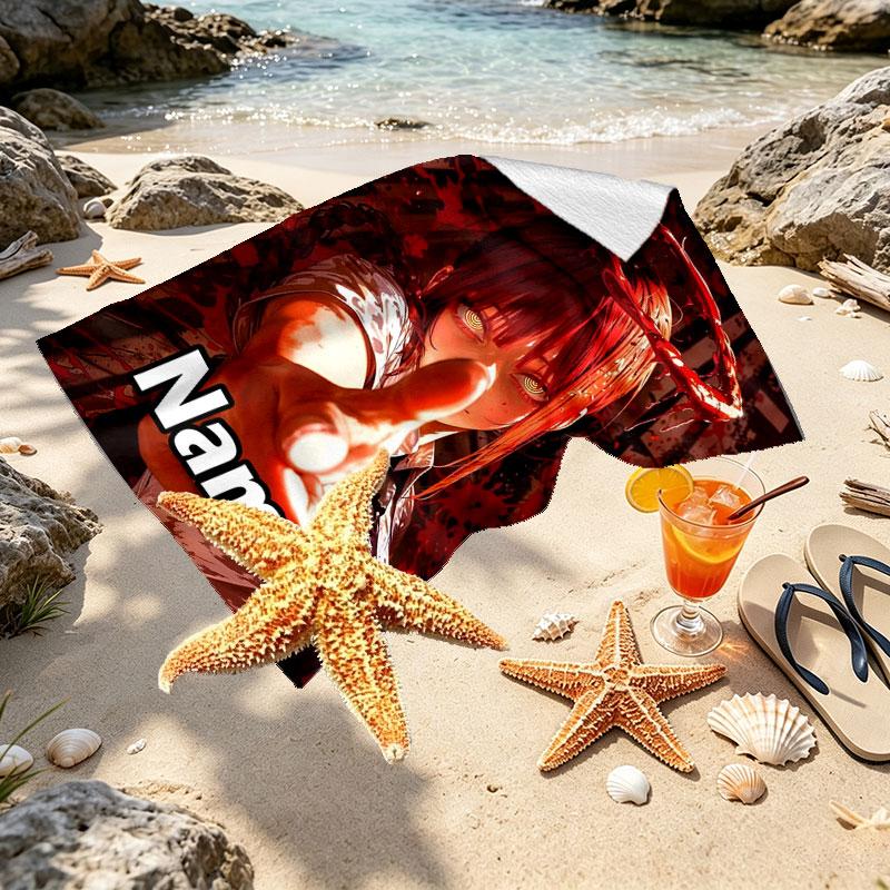 Custom Name Personalized Makima Chainsaw Man Print Beach Towel, for Trip Camping Beach Party Home Decor, Birthday Gift for Family & Friends