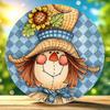 2d Flat 20*20cm, Popular Home Decoration, Autumn Scarecrow Wooden Circular Logo, Creative Decorative Plaque, for Club, Garden, Cafe, Bar Decor.
