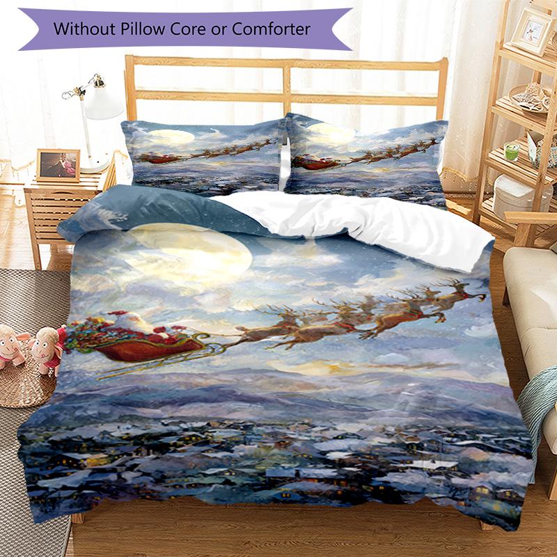 3pcs Christmas Santa Claus Bedding Set Duvet Cover Closure Includes 1 Duvet Cover & 2 Pillowcases, Soft and Comfortable for All Seasons.