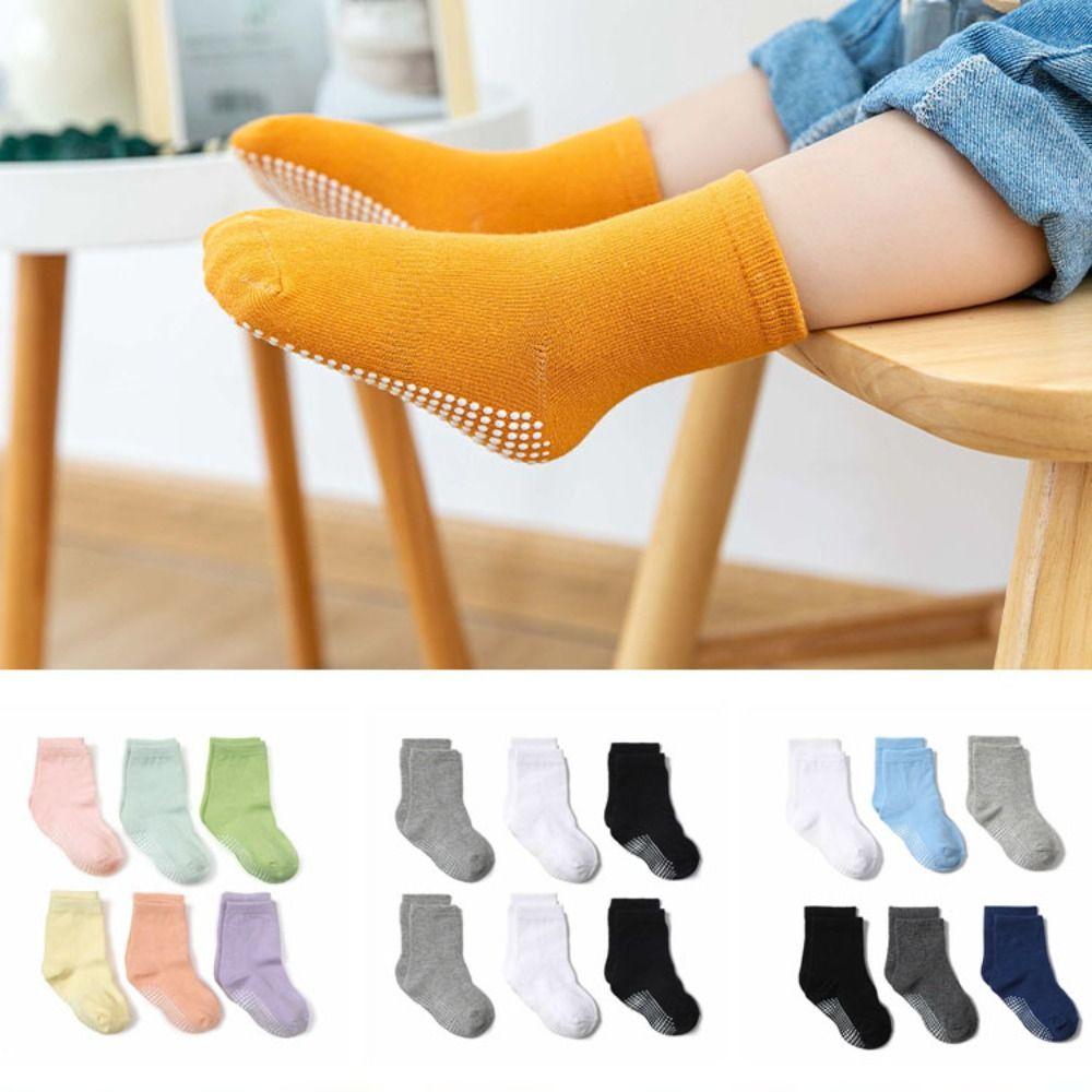 6Pairs Non-slip Toddle Short Tube Socks Solid Color Infant Socks Fashion Baby Cotton Socks Children