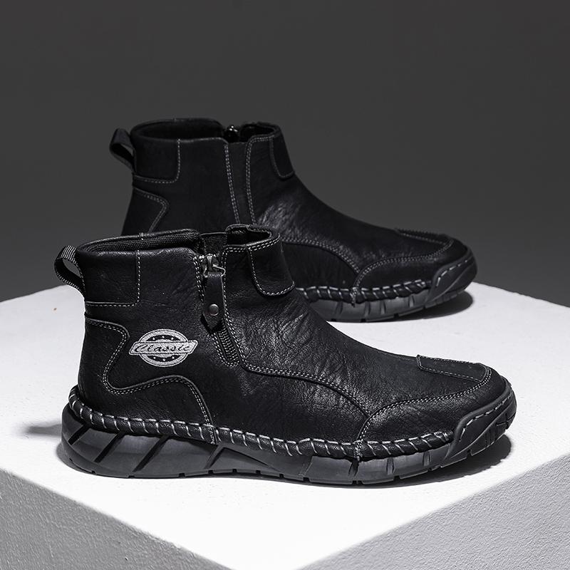 Мужская повседневная кожаная обувь в британском стиле 2024Новая модная и удобная обувь до щиколотки Мягкая подошва Противоскользящая Высокий верх Спортивная обувь