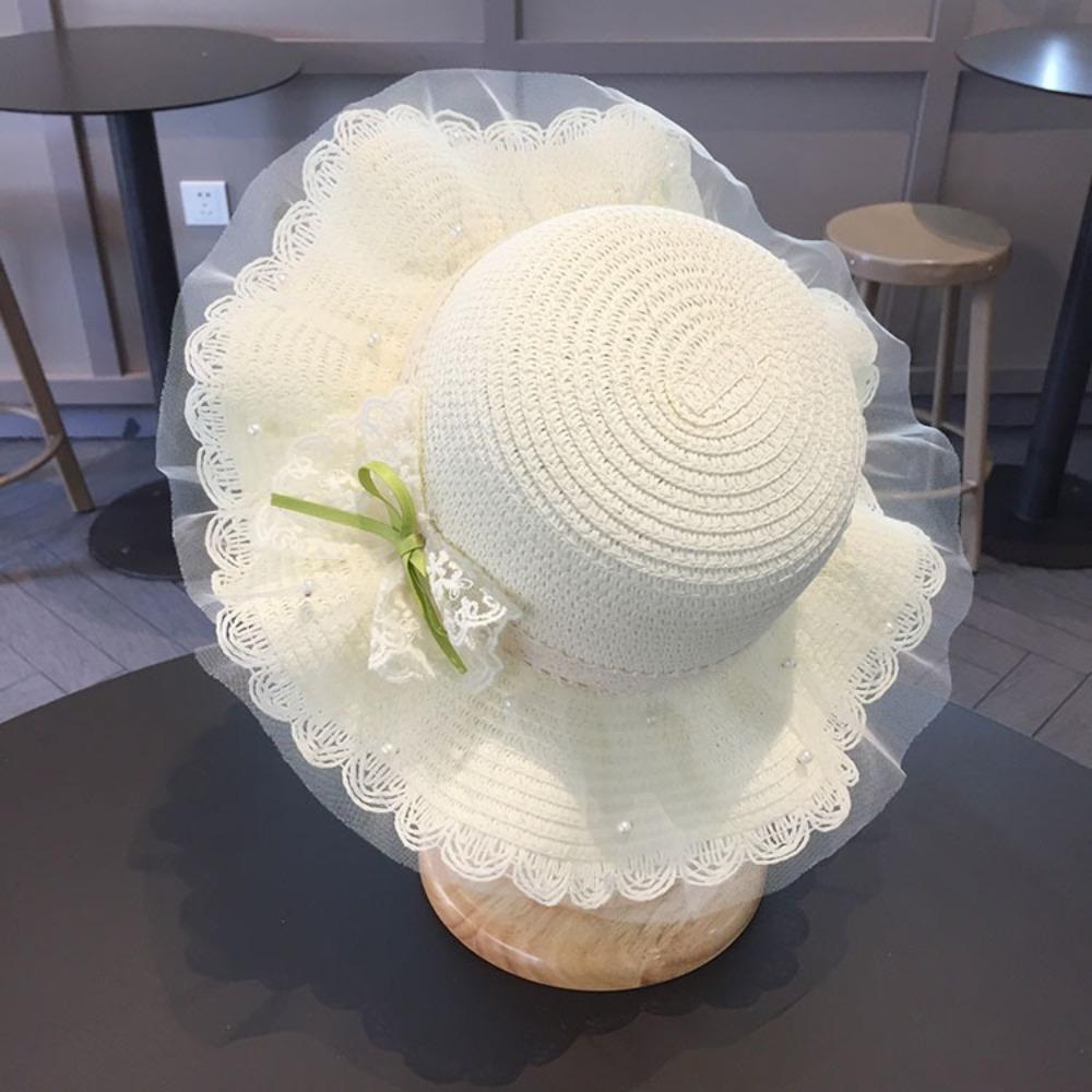 Straw Children Straw Hat Lace Beach Bucket Cap New Straw Shoulder Bag Baby Girls