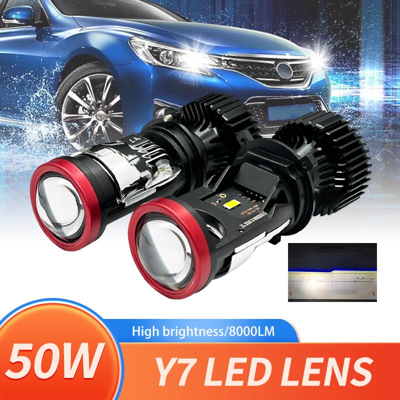 Y7 50 Вт Canbus H4 светодиодный проектор мини-объектив H4 Bi-LED линзы автомобильные лампы дальнего/ближнего света левая фара с правым рулем 12 В турбовентилятор налобный фонарь