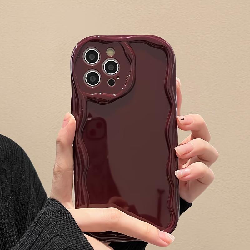 Retro Wine Red Wavy Phone Case For iPhone 17 16 15 14 13 12 11 Pro Max Plus 17e 16e Woman Girl Soft Shockproof Bumper Back Cover