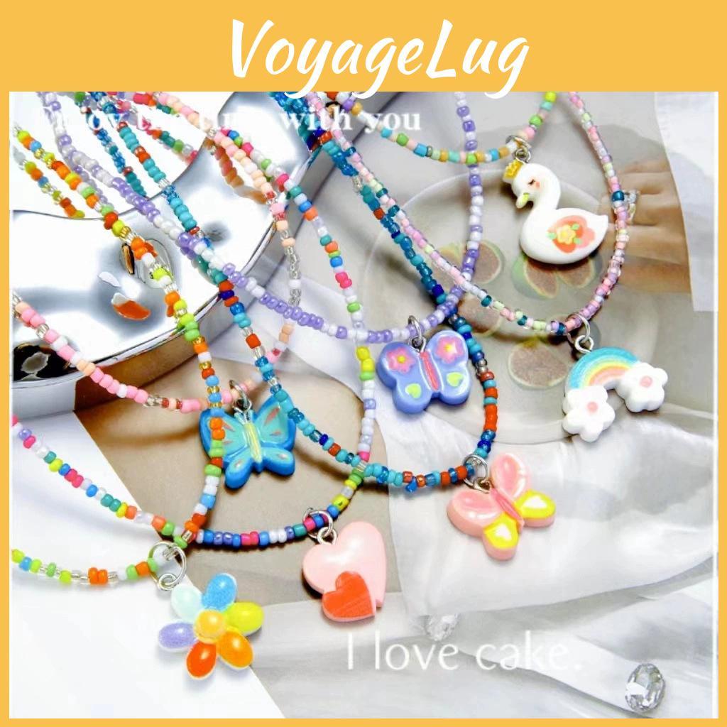 Colorful Flower Beaded Necklace For Girls Handmade Butterfly Jewelry Gift