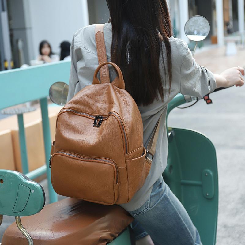 Vintage Genuine Leather Travel Backpack Women's Cowhide College Style School Bag