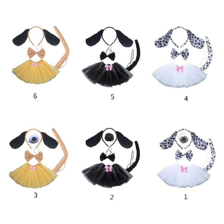 Dog Costume Accessory Set Ear Headband,Bow,Nose,Tutu,Tail Halloween Cosplay Prop