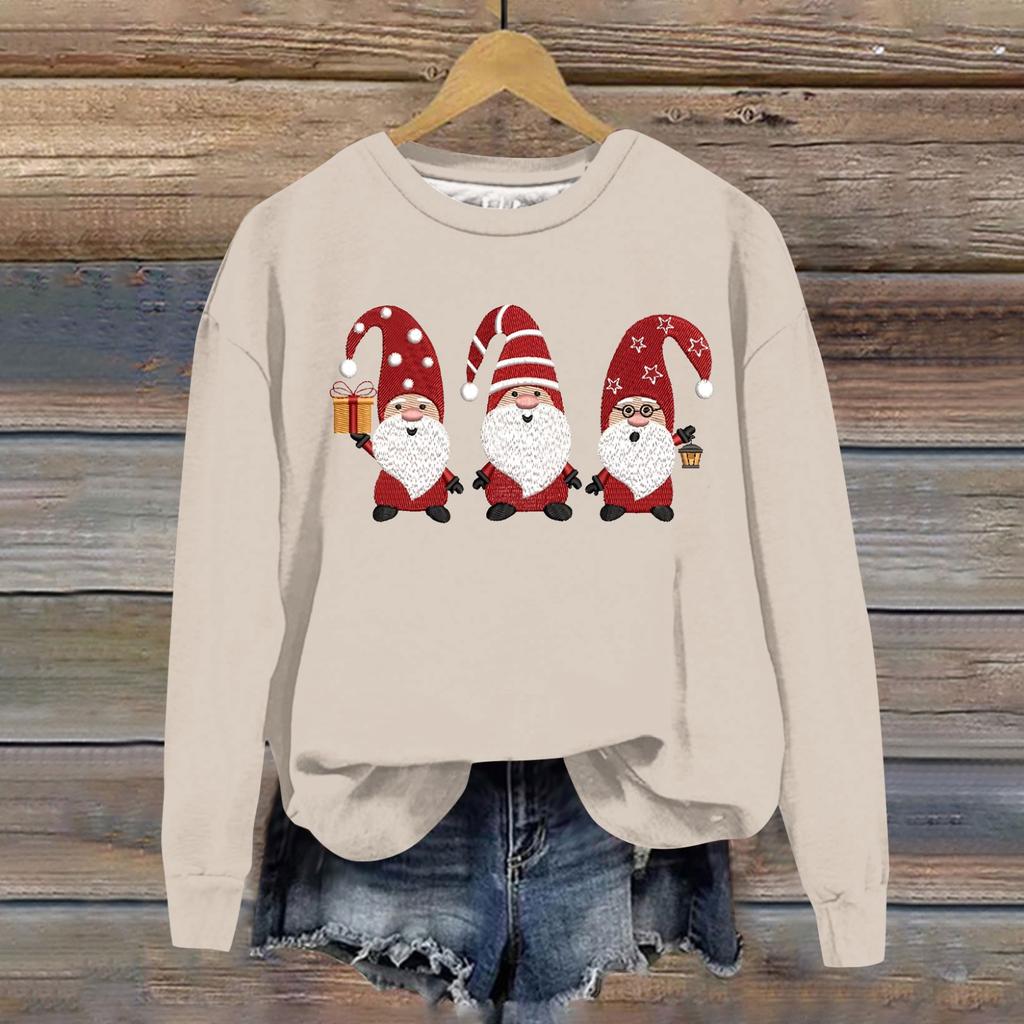 Женская модная рождественская свободная толстовка с длинным рукавом и круглым вырезом с мелким принтом