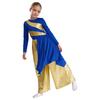 Girls Praise Dance Bodysuit Metallic Color Block Design Patchwork Irregular Drape Wide Leg Jumpsuit