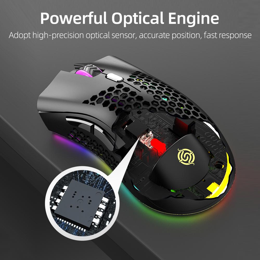 BM600 Wireless Rechargeable Mouse 2.4G+BT5.0 Dual-mode Lightweight Mouse RGB Breathing Light Effect