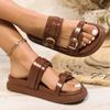Модные женские шлепанцы на платформе, классические шлепанцы с пряжкой, женская летняя повседневная обувь из искусственной кожи, женские пляжные сандалии с открытым носком на плоской подошве