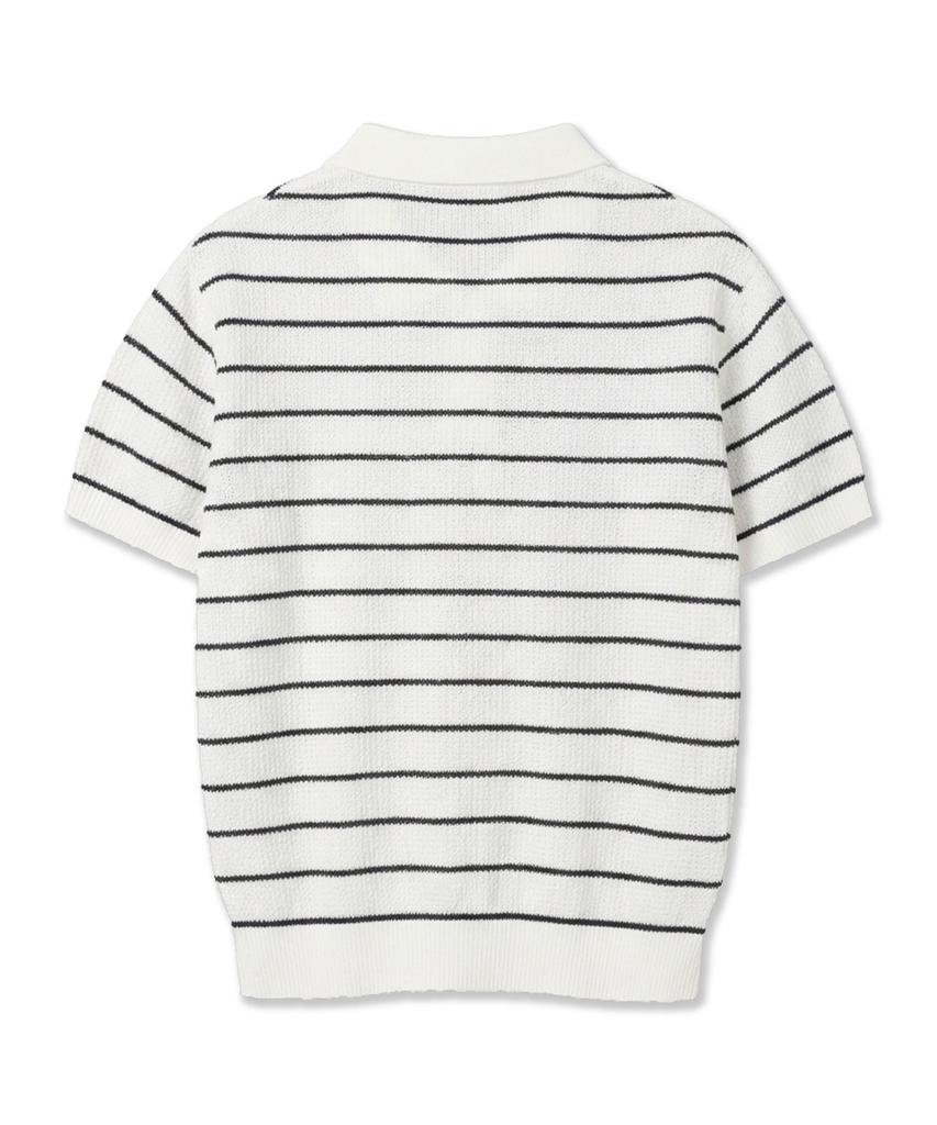 POLYGRAM Textured Striped Collared Short Sleeve Knit - 3 Colors
