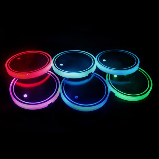 1 Pair Glowing Coaster for Car Smart Sensing Rechargeable 3 Mode Lighting 7 Color Cycle Breathing Light up Car Coasters LED Cup Holders