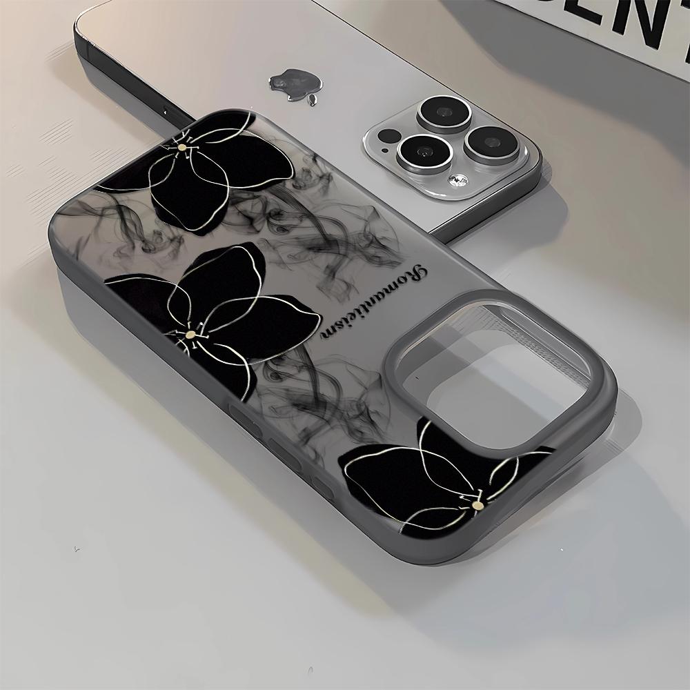 Black Flowers Phone Case For Iphone 17 17air 16 15 14 13 12 11 8 7 Pro Max Mobile Protective Case Soft Funda Cover
