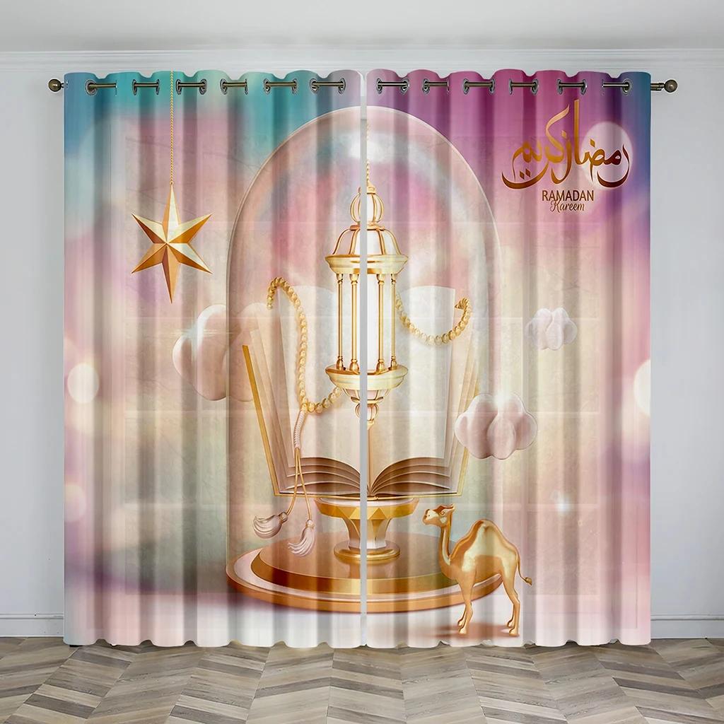 Eid Traditional Design Curtains Islam Ramadan Festival Curtains Luxury Living Room Bedroom Home Decor Curtains 2 Panels