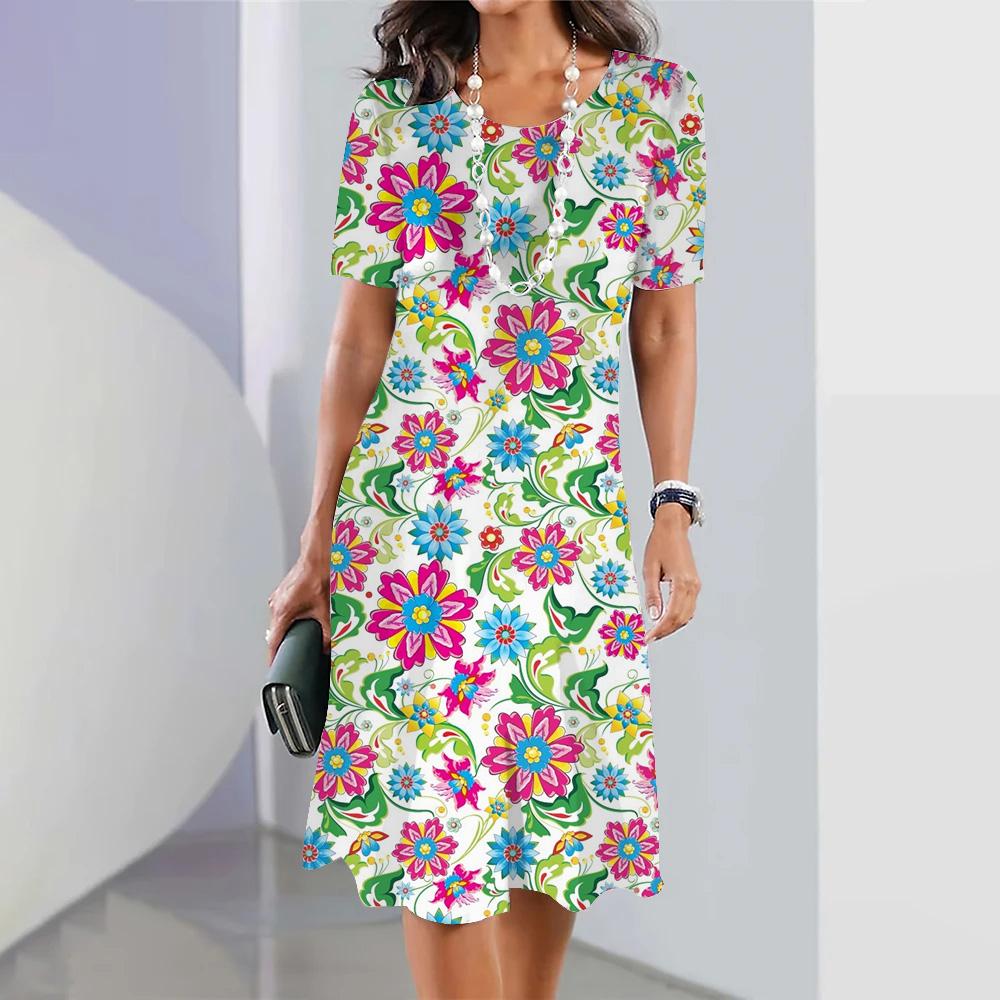Летнее женское длинное платье с круглым вырезом, длинное платье для женщин, повседневное платье для отдыха на пляже с коротким рукавом, элегантное свободное платье