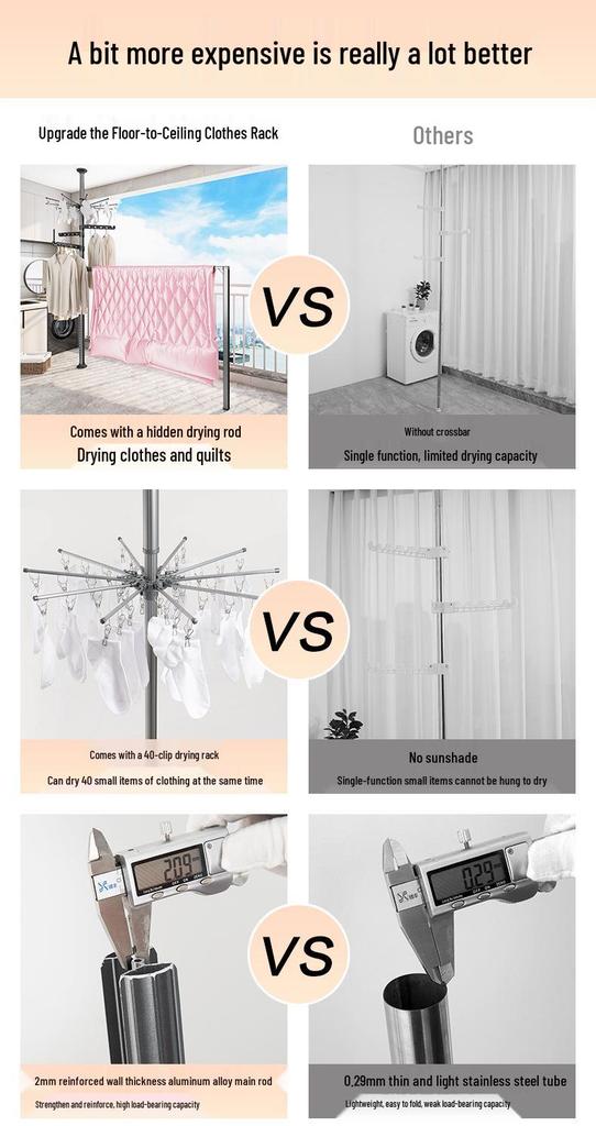 Telescopic Floor-to-Ceiling Clothes Drying Rack - No-Punch, Free-Standing