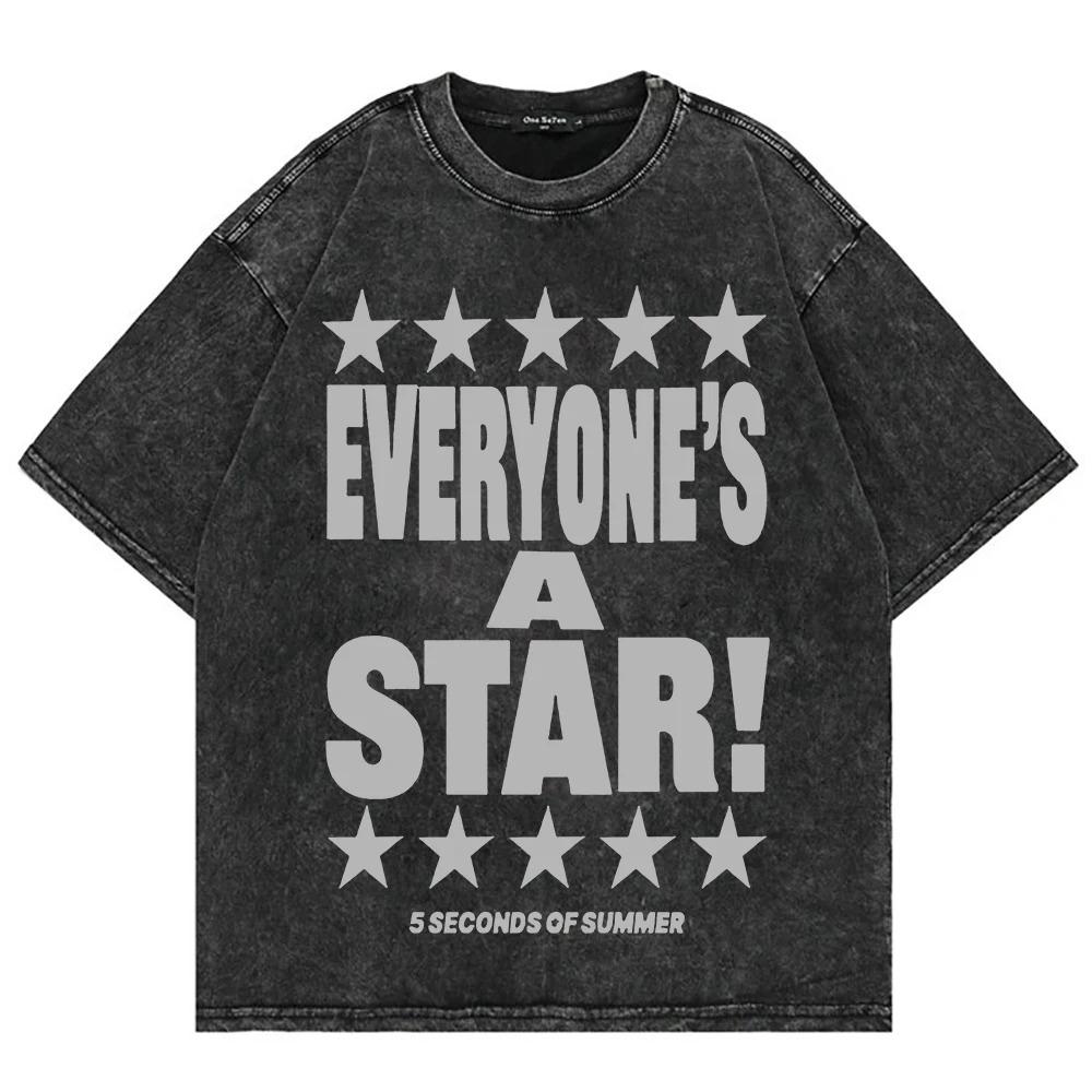 Washed Oversized Tshirt Seconds of Summer Everyones A Star World Tour T Shirt Men Women Streetwear Loose Acid Wash Clothing