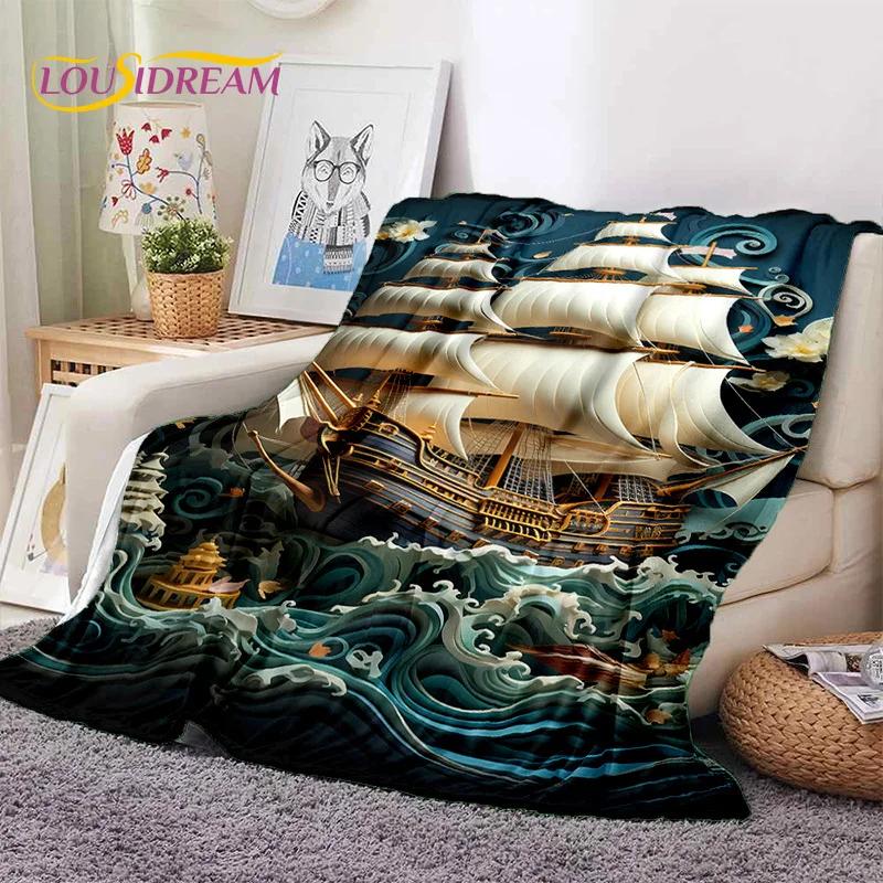 Ancient Pirate Ship Boat,Barque,Sailboa Soft Flannel Blanket,Throw Blanket Comfortable Blanket for Picnic Beds Sofa Home Bedroom