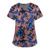 Women's Short Sleeve V-Neck Independence Day Printed Pocket Carer Top