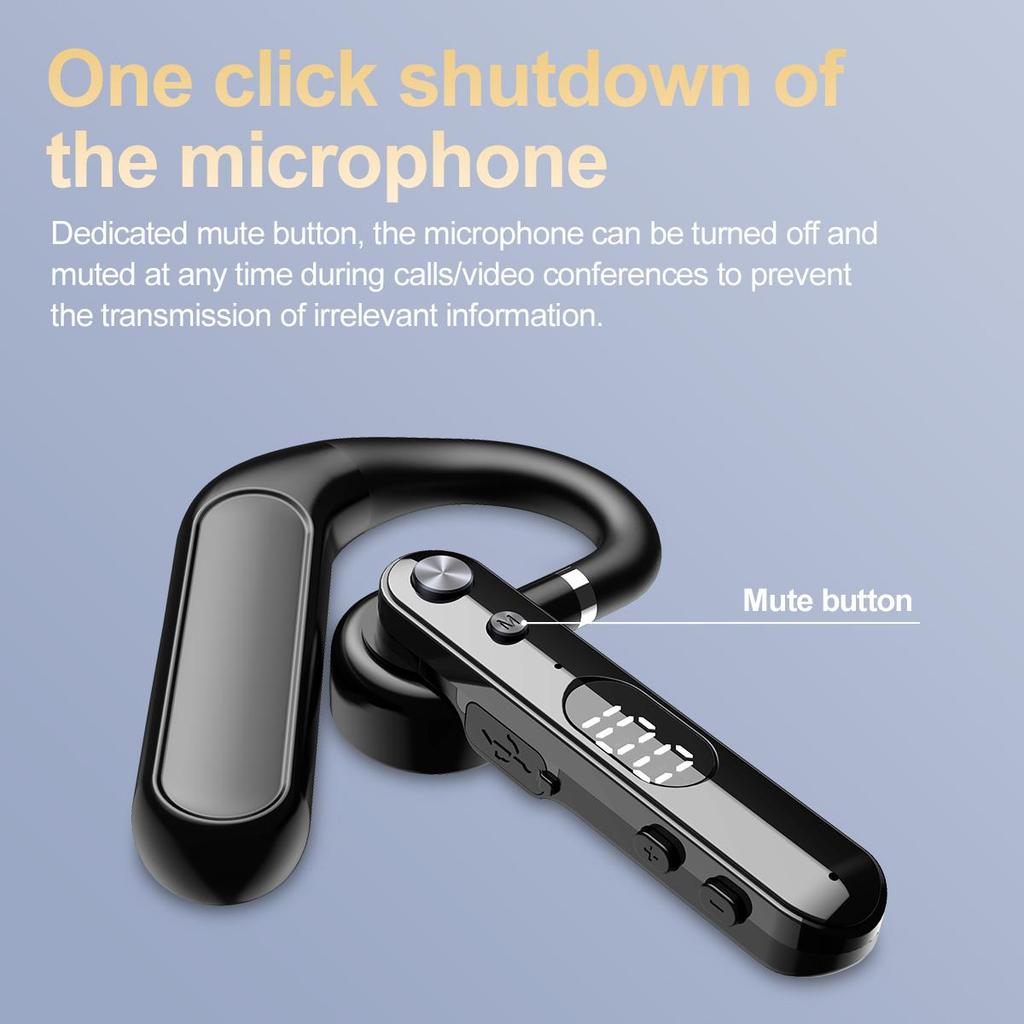 Business Bluetooth Headset ENC Noise Cancel Microphone 16.2MM Speaker Earphones Digital Display 40 Hours Call  Time Low Latency Headphone