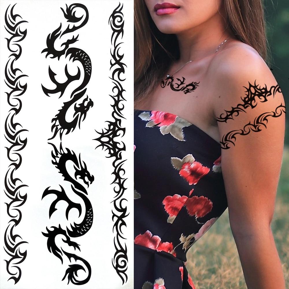 Временные татуировки в стиле скорпиона для женщин и мужчин, черный дракон, бабочка, татуировка из хны, наклейка, поддельные шипы, переносные татуировки на лодыжке