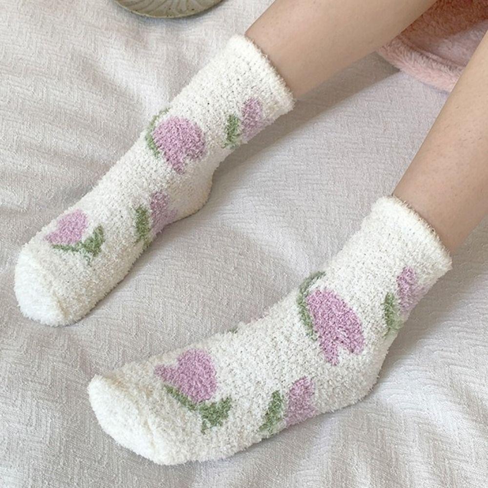Coral Fleece Coral Velvet Socks Soft Plush Women Socks Warm Mid-tube Socks Winter