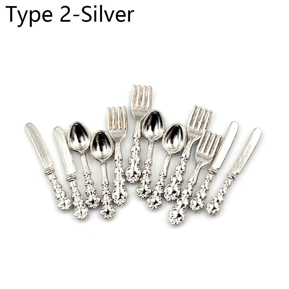 1:12 Scale Kitchen Simulation Mini Cutlery Miniature Cookware Fork Knife Spoon Doll Accessory