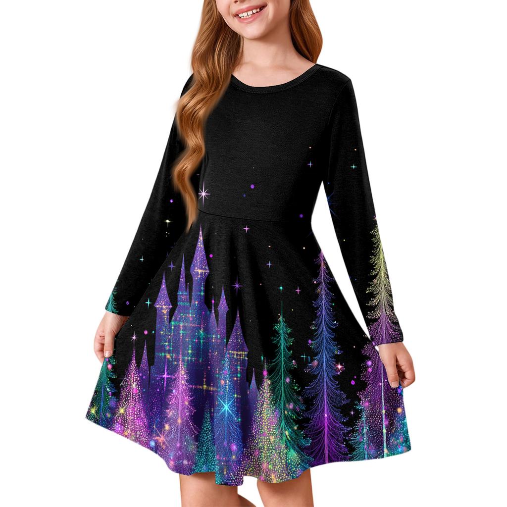 Girls' Princess Dress - Long Sleeve A-Line T-Shirt Dress Christmas Day