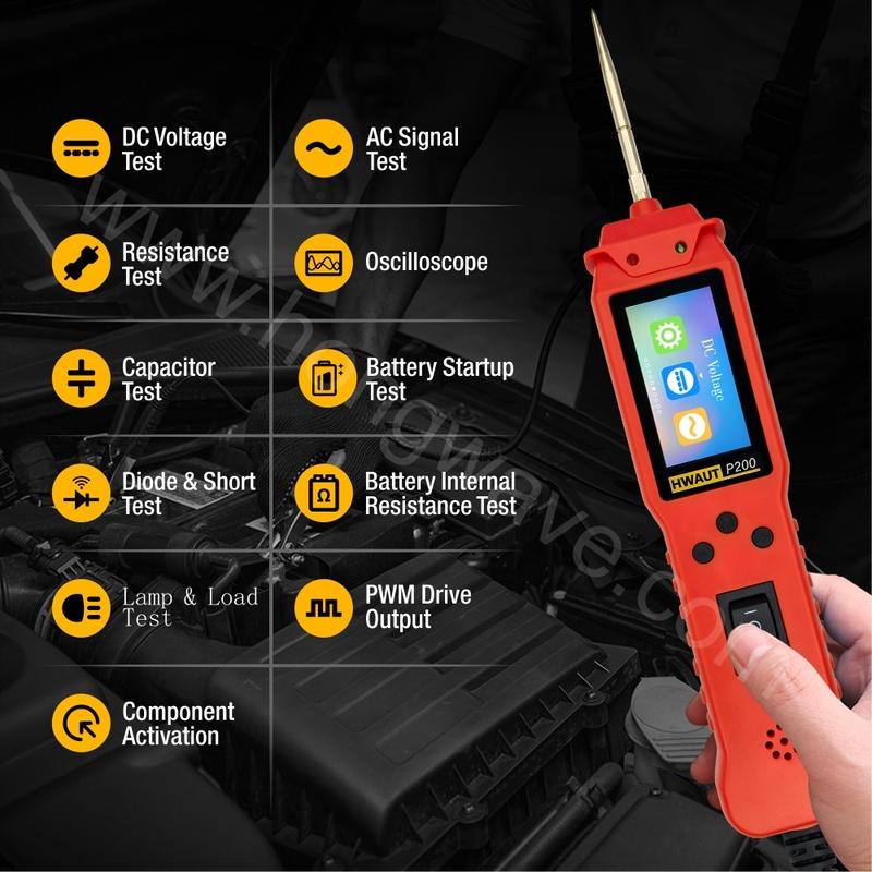 HWAUT P100 P200 Automotive Circuit Tester Multimeter PWM Signal Generator Oscilloscope Battery Electrical System Diagnostic Tool