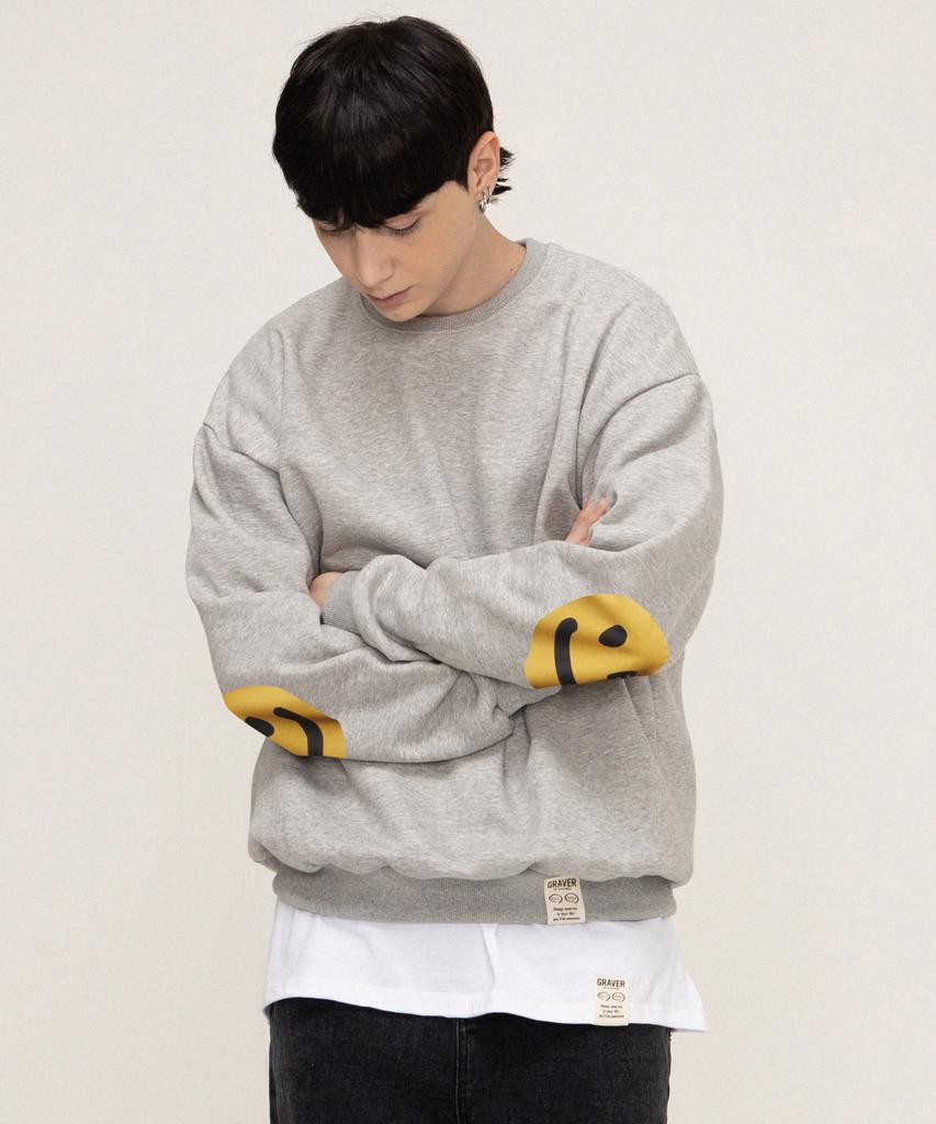 GRAVER [Unisex] Elbow Drawing Dot Smile Sweatshirt_Gray