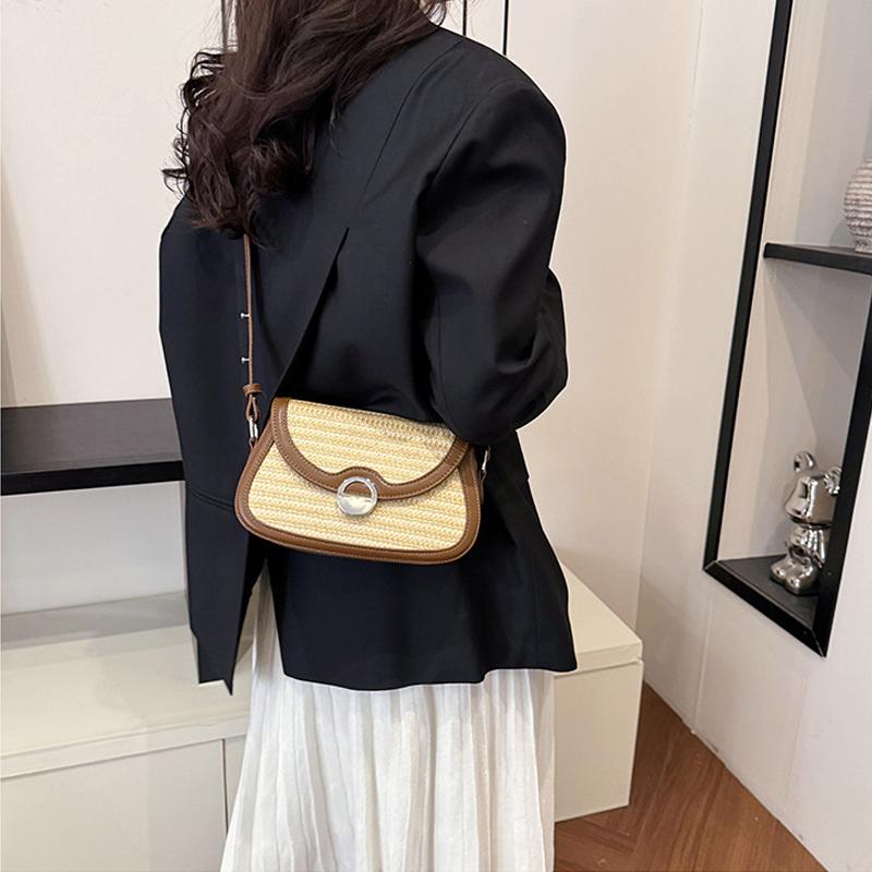 Summer Straw Bag Women's New Trendy Woven Saddle Bag Simple Style Versatile Shoulder Crossbody Beach Bag KTB