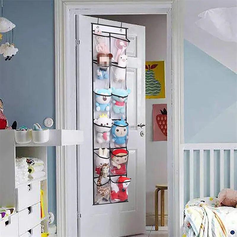 12/24 Grids Wall-Mounted Sundries Shoe Organiser Fabric Closet Bag Storage Rack Mesh Pocket Clear Hanging Over The Door Box