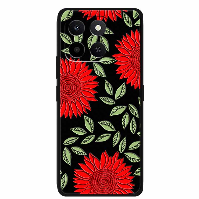3D чехол для Honor X7d 5G Чехол X 7 d Coque 6.77" Тиснение Цветы Черный Силикон Мягкая задняя крышка Для Honor X7d 4G Чехлы Оболочка Funda