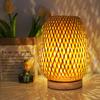 Small Rattan Table Lamp Dimmable Beside Lamp Vintage Wicker Wooden Night Stand Lamp for Bedroom Living Housing Home Room
