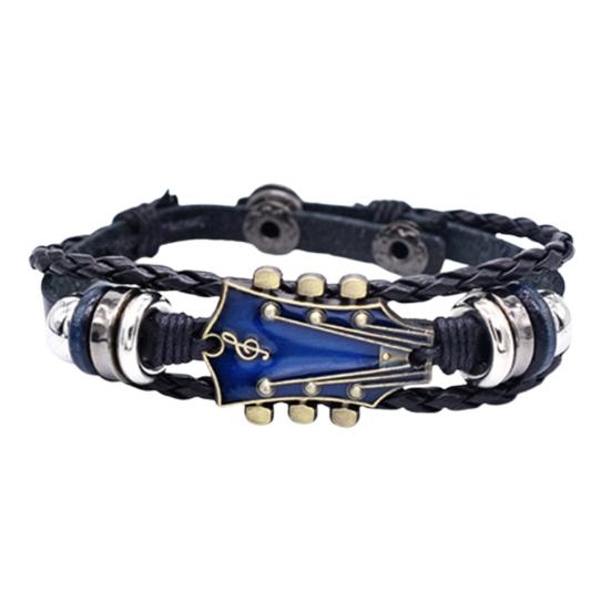 Плетеный браслет-гитара из цинкового сплава с регулируемой пряжкой, ручная плетеная искусственная кожа, 3 слоя