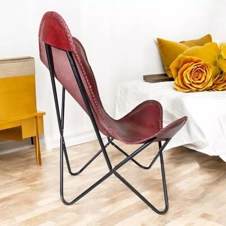 Винтажный шезлонг с подлокотниками, складное кожаное кресло-бабочка в стиле ретро