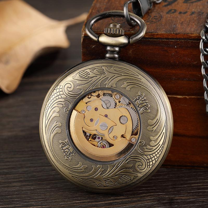 Qinggu Hollow Glossy Fully Automatic Mechanical Pocket Watch Men's and Women's Gift Mechanical Watch
